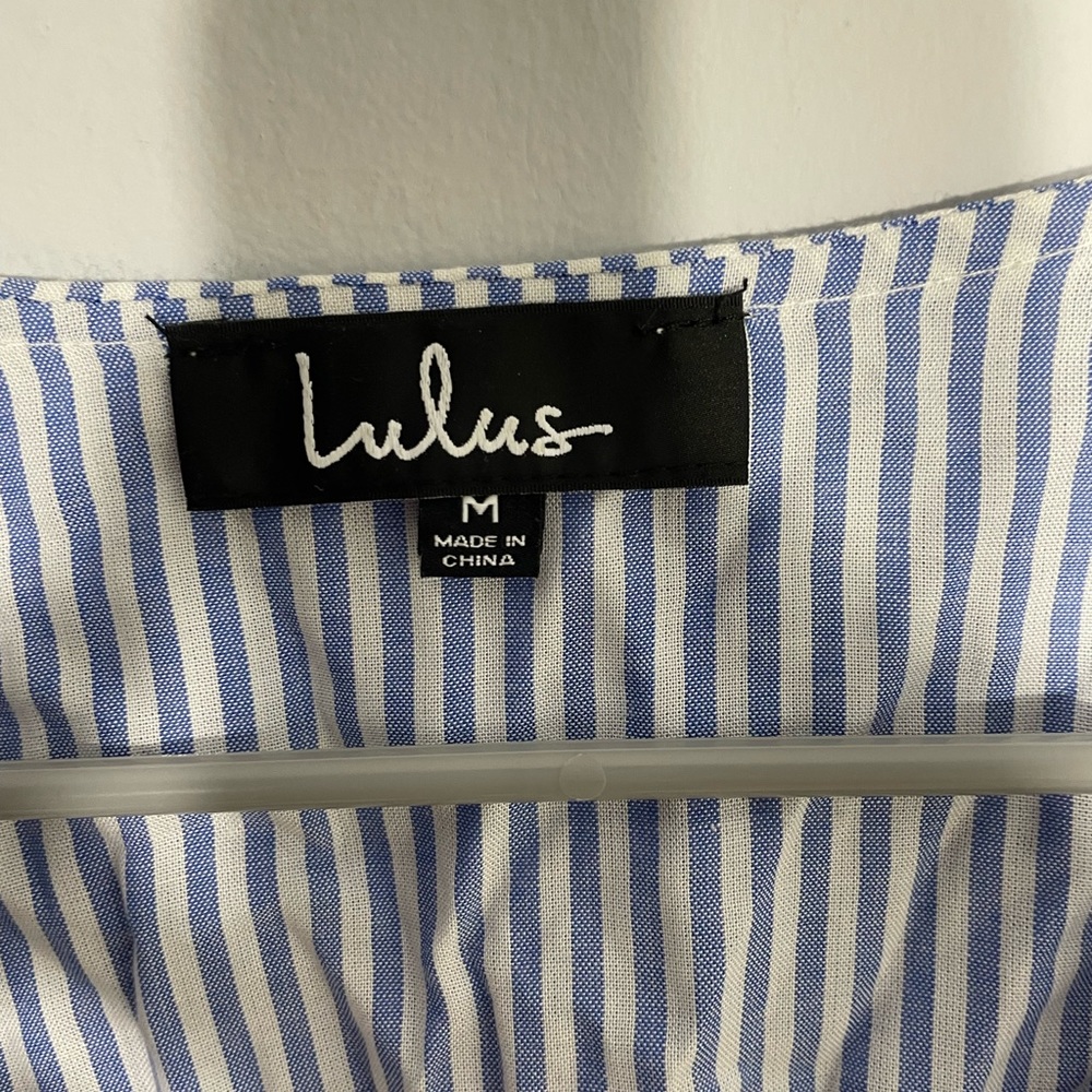 LULUS BLUE WHITE V-Neck Floral Skater Dress Mini Sleeveless - Picture 6 of 8